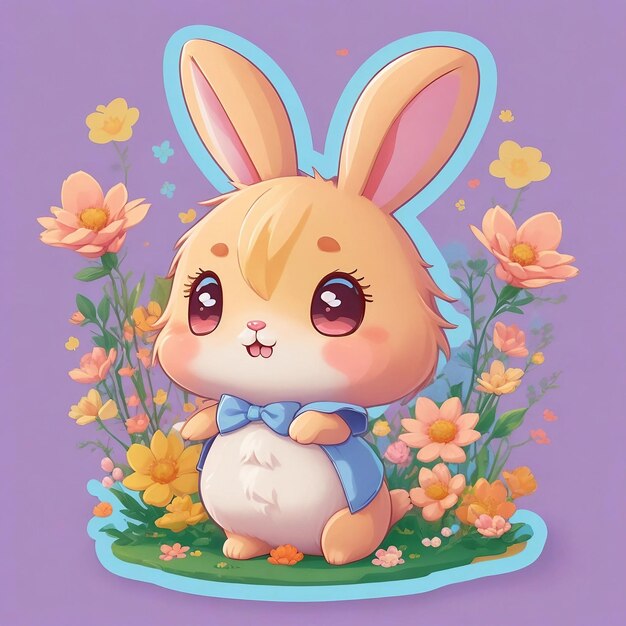 A beautiful rabbit with a flower in a charming scenario is shown