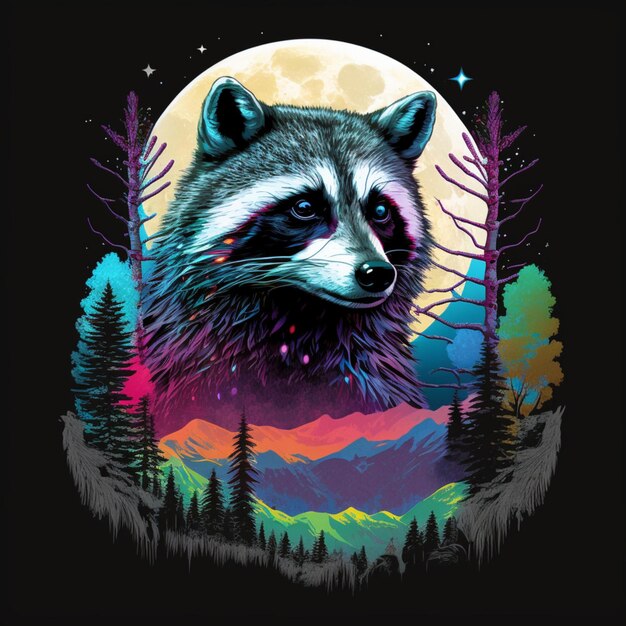 Photo beautiful raccoon illustration design as portrait