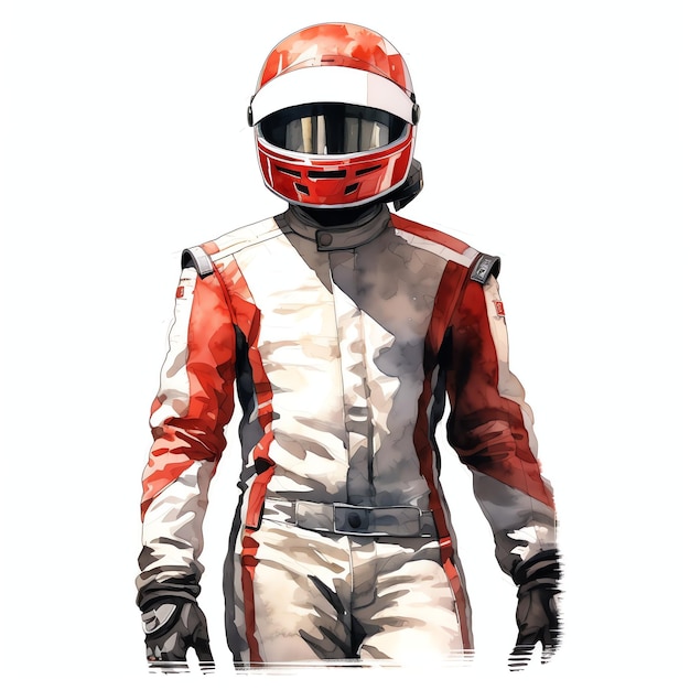 Photo beautiful race car driver in racing suit watercolor clipart illustration