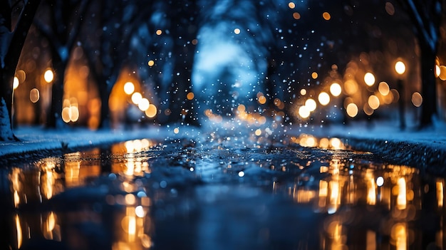 Beautiful rain and bokeh effect dark background nigh scene