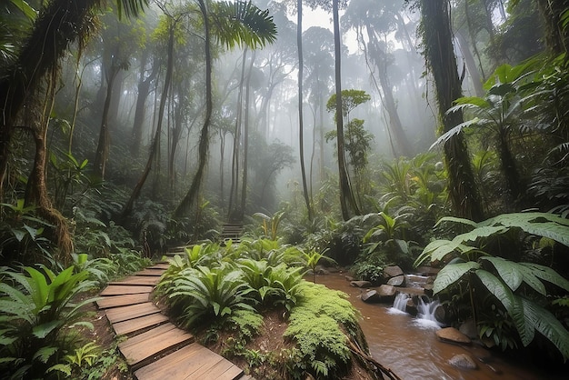 Photo beautiful rain forest at ang ka nature trail in doi inthanon national park thailand