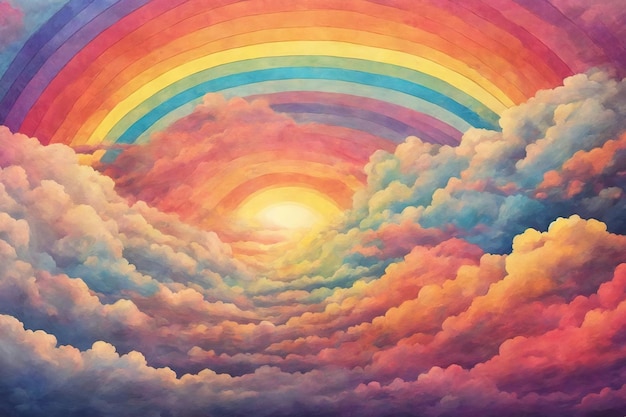 Beautiful rainbow over the clouds at sunset contrast ai generative