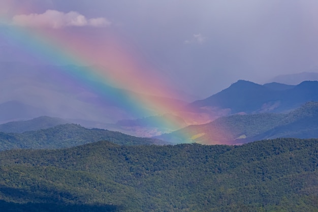 A beautiful rainbow over the mountain