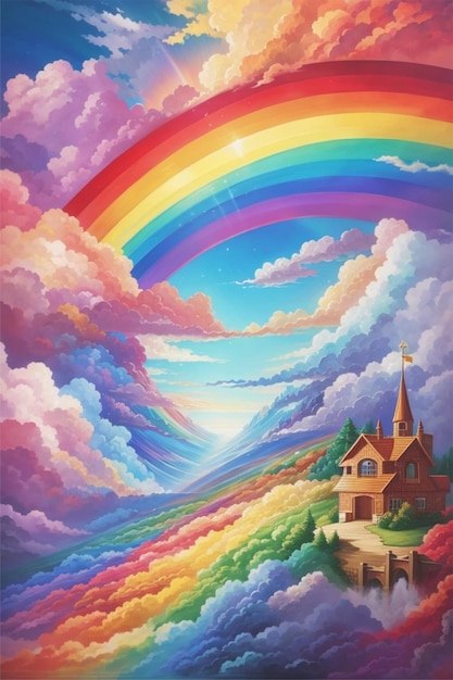 beautiful rainbow scene on sky