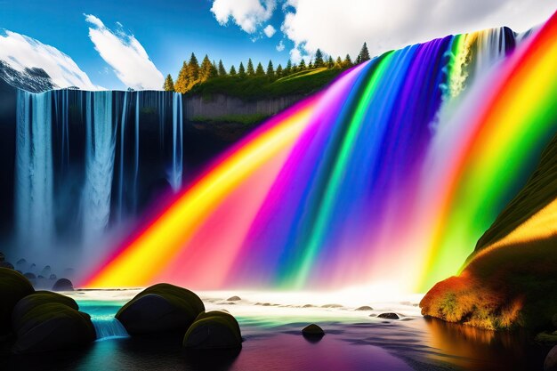 A beautiful rainbow over a waterfall