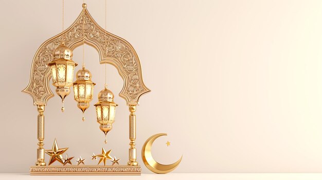 beautiful Ramadan Kareem greeting scene with golden elements on a light background