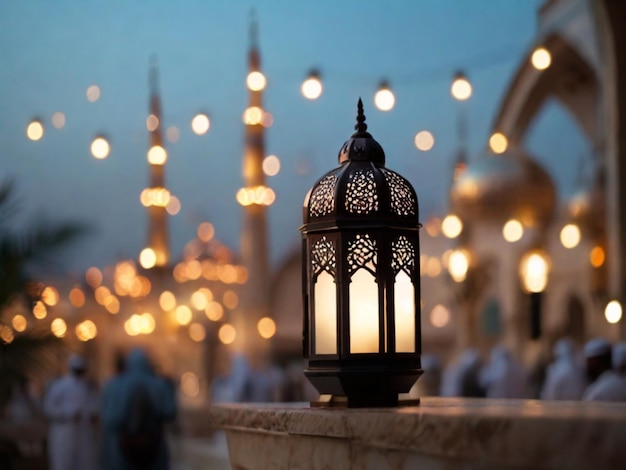 Beautiful Ramadan lights with mosque background