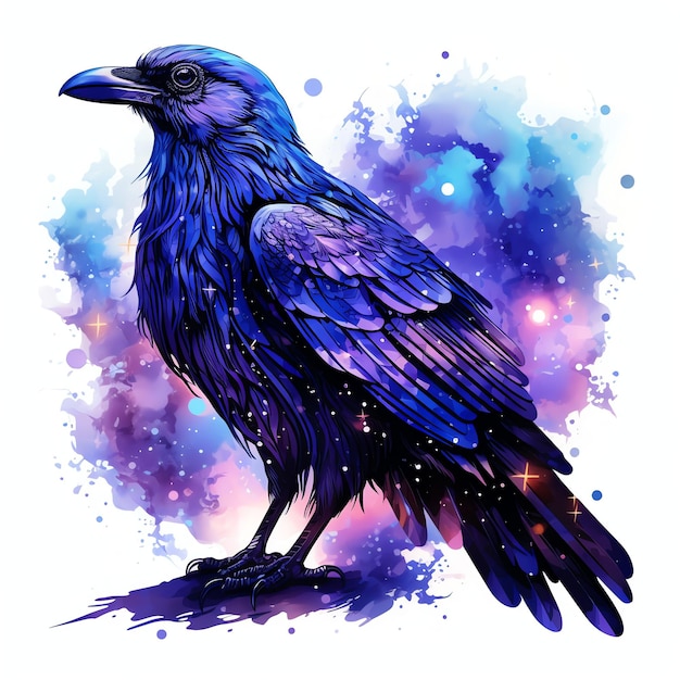 beautiful Raven familiar fantasy watercolor fairytale clipart illustration