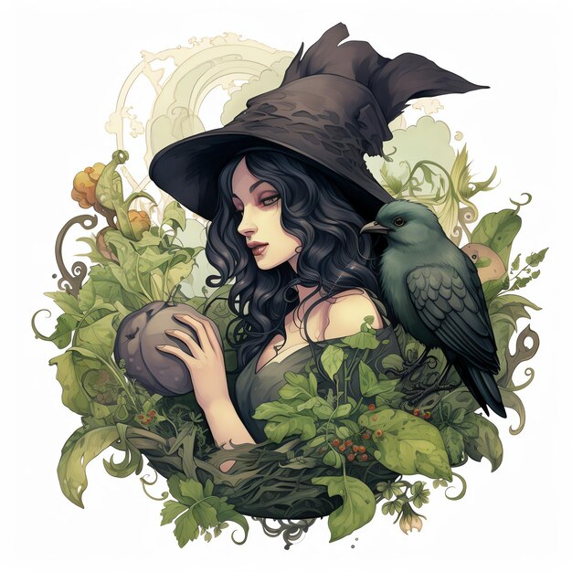 beautiful raven green magical clipart illustration