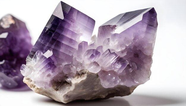 Beautiful raw Amethyst crystal white background