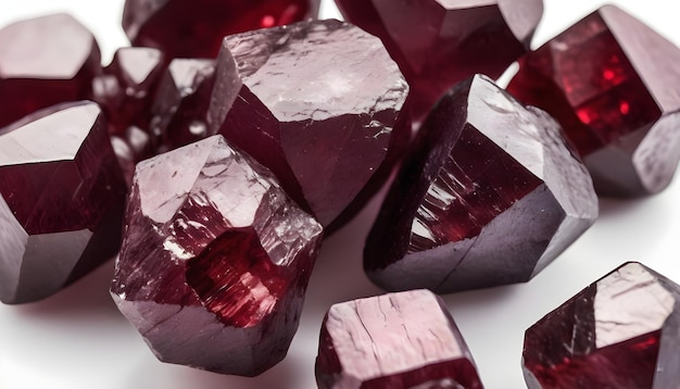 Beautiful raw Garnets crystal close up white background