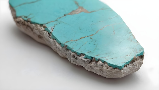 Beautiful raw turquoise stone White surface Closeup