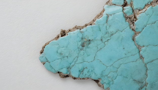 Beautiful raw turquoise stone White surface Closeup