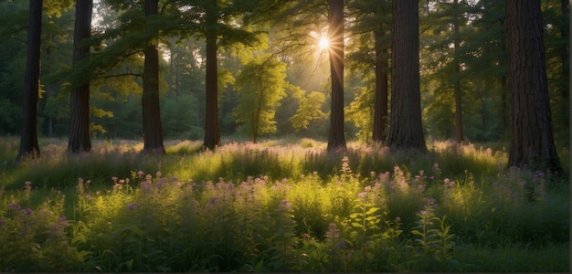 Фото Красивые лучи солнца в зеленом лесу