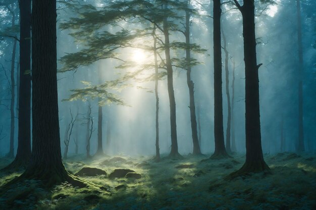 Фото Красивые лучи солнца в зеленом лесу