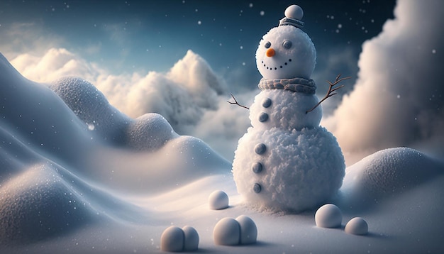 Beautiful realistic Christmas background with snowman Generative AI