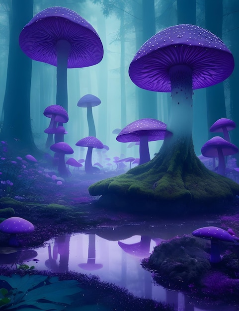 A beautiful realistic colorful mushroom garden with beautiful background ai generated