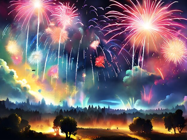 Beautiful realistic fireworks celebration background