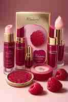 Photo beautiful realistic raspberry cosmetics collection