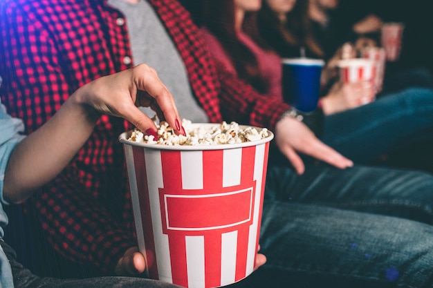 Beautiful red basket with popcorn