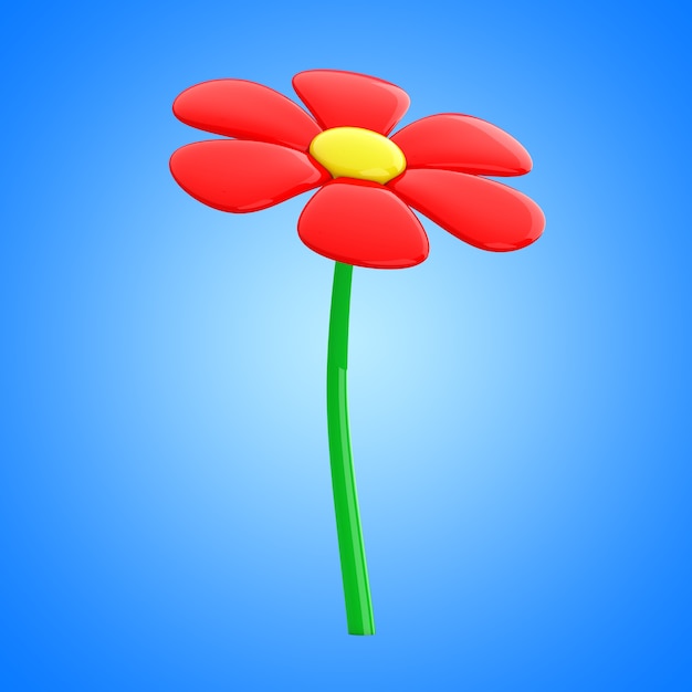 Photo beautiful red cartoon flower on a blue background. 3d rendering