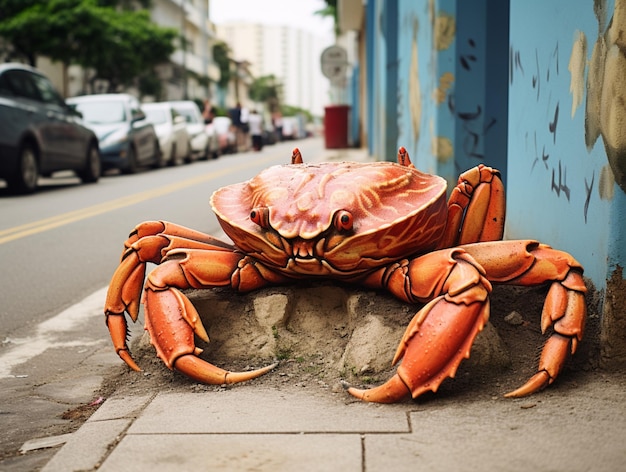 Beautiful a red crab sea beach street road picture ai generated image