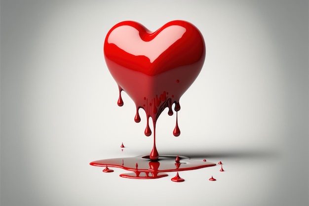 Beautiful red dripping heart on white background created with Generative AI technology.