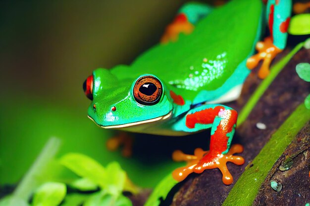 Beautiful red eyed tree frog with bright green back