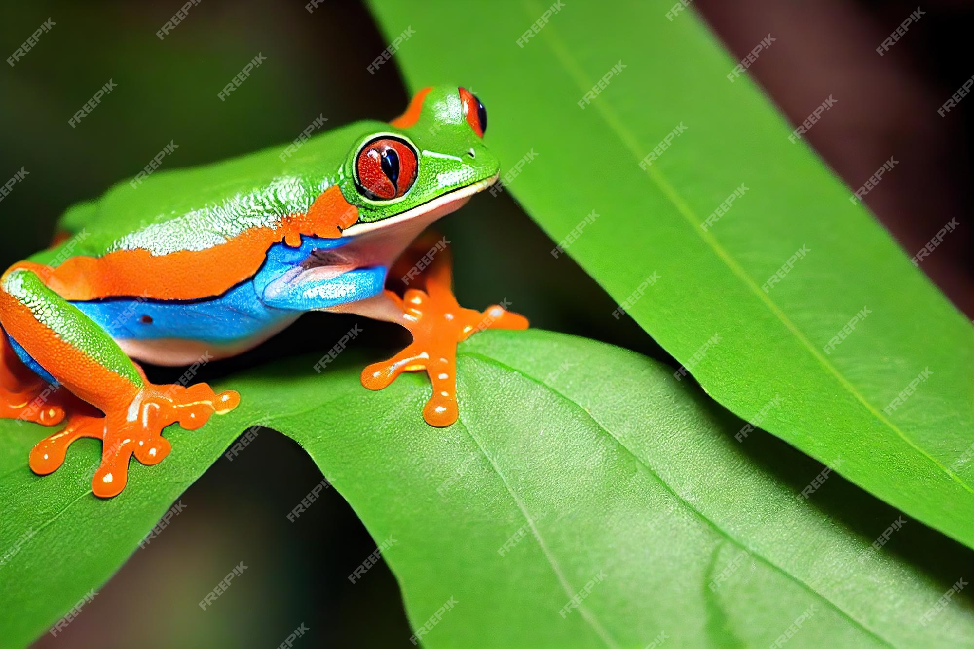 Premium Photo | Beautiful red eyed tree frog with orange sides and blue