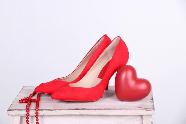 Beautiful red female shoes close up