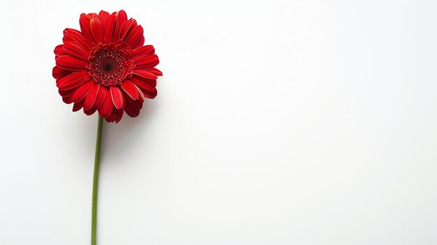 A beautiful red gerbera flower in full bloom against a solid white background