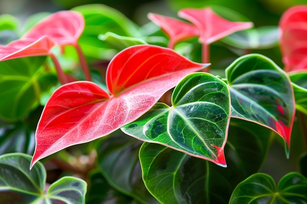 Красивый красно-зеленый лист филодендрона веррукозума, редкого комнатного растения