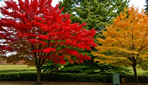 Beautiful red and green maple leaf on tree