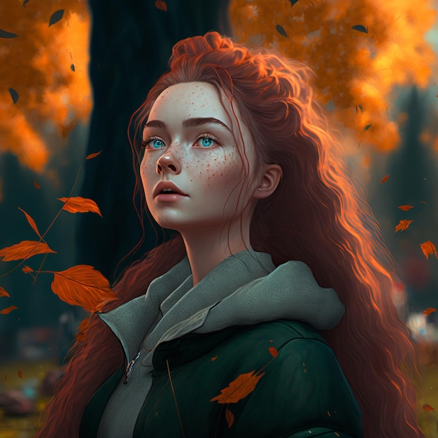 Beautiful red hair girl art