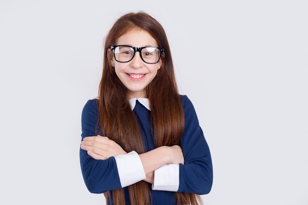 Beautiful red hair girl in glasses.