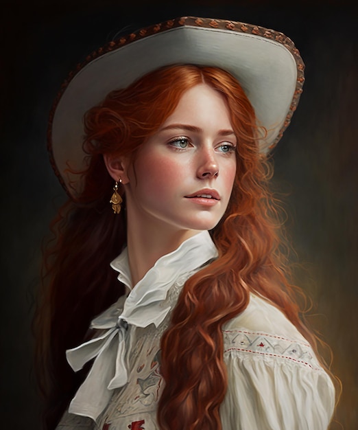 Photo beautiful red hair woman wearing classic mariachi sombrero hat