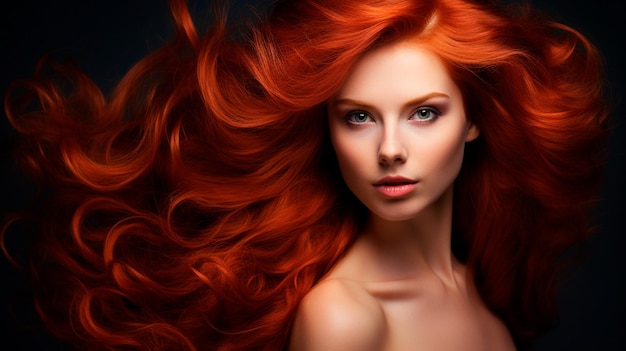 beautiful red hair woman with healthy hair, studio shot