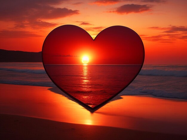 Photo beautiful red heart view on beach with sunlight