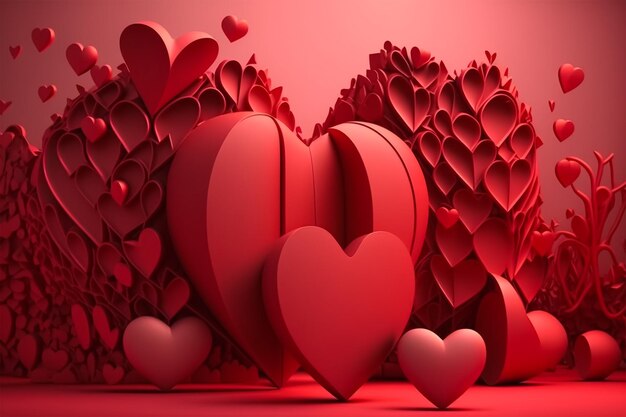 beautiful red hearts cut out valentines day theme 3d render