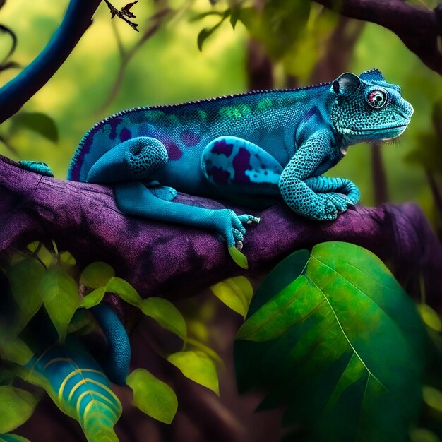 beautiful red iguana on wood animal closeup