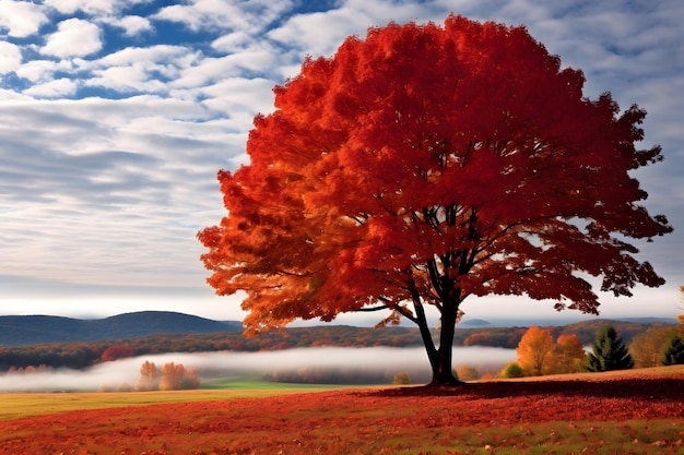 A beautiful red maple tree in an autumn