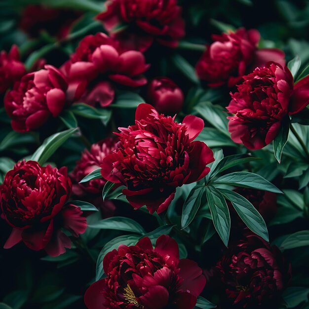 Beautiful red peony flowers in garden