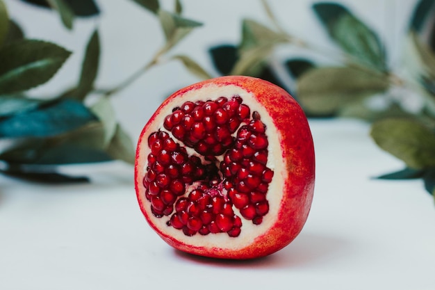 beautiful red pomegranate in greenery