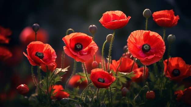 Beautiful Red Poppies and Buds