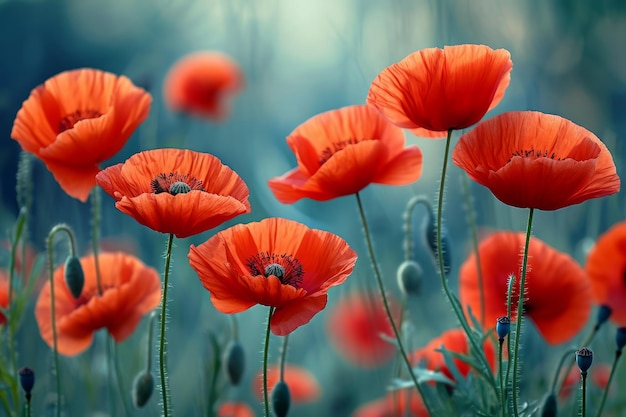 Beautiful Red Poppies in a Field AI Generated