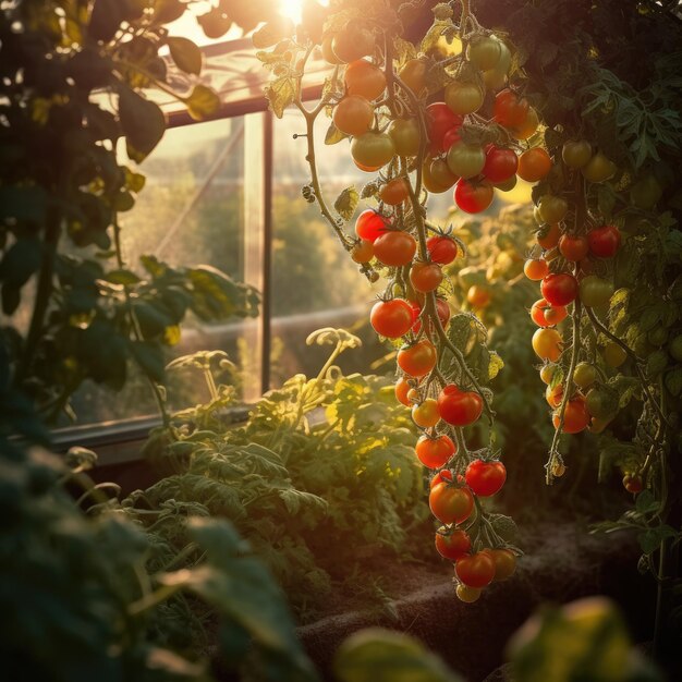 Photo beautiful red ripe heirloom tomatoes grown in a greenhouse gardening tomato generative ai