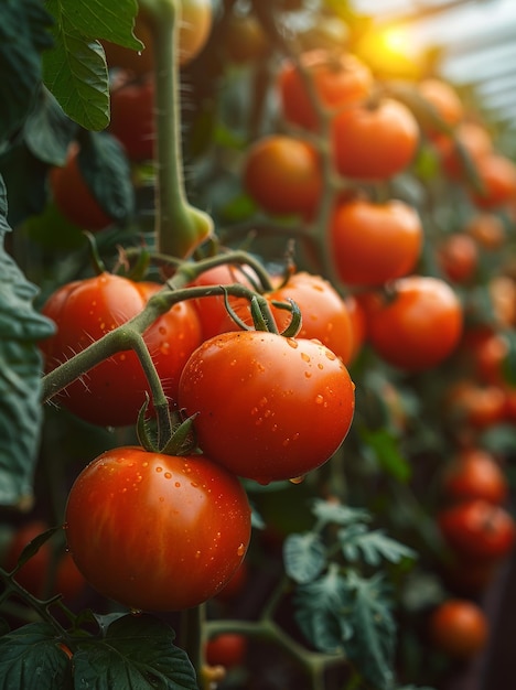 Beautiful red ripe tomatoes grown in greenhouse