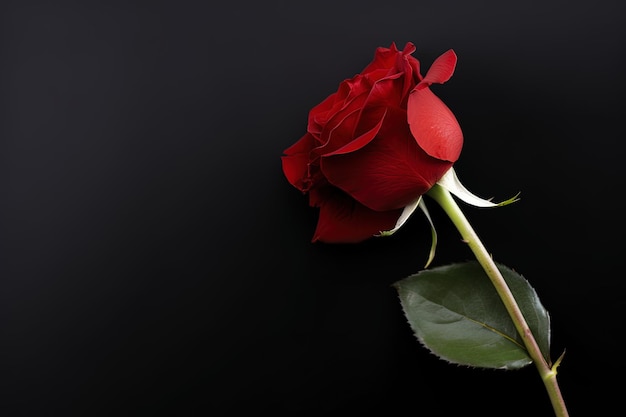 Beautiful red rose as a symbol of love on black background with copy space