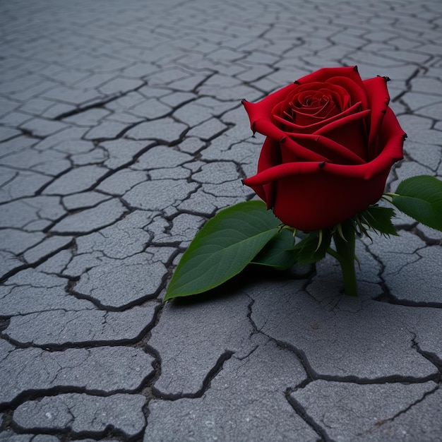 A beautiful red rose on a barren land