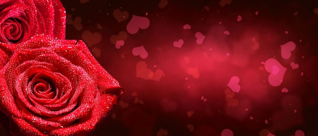美しい赤いバラ。聖バレンタインデーによるお祝いの背景